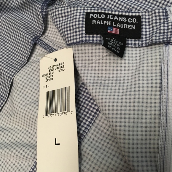 Polo/RalphLauren croptop. Strappy, w/drawstring bodice. Blue/white check.NWT. Lg - Picture 3 of 11